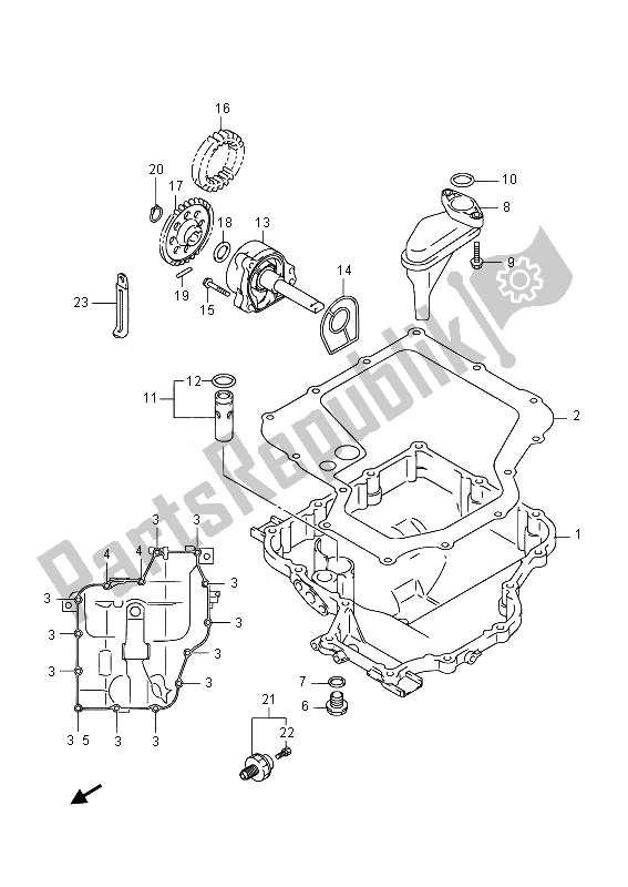 Toutes les pièces pour le Carter D'huile Et Pompe à Huile du Suzuki GSX 1300 RA Hayabusa 2014