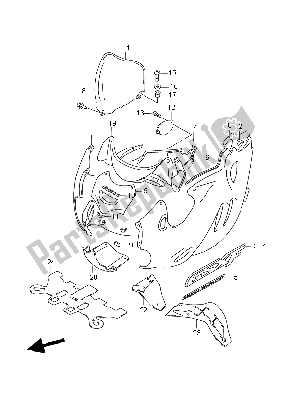 All parts for the Cowling Body of the Suzuki GSX 750F 2003