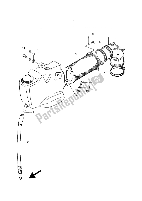 All parts for the Air Cleaner (front) of the Suzuki VS 750 FP Intruder 1988