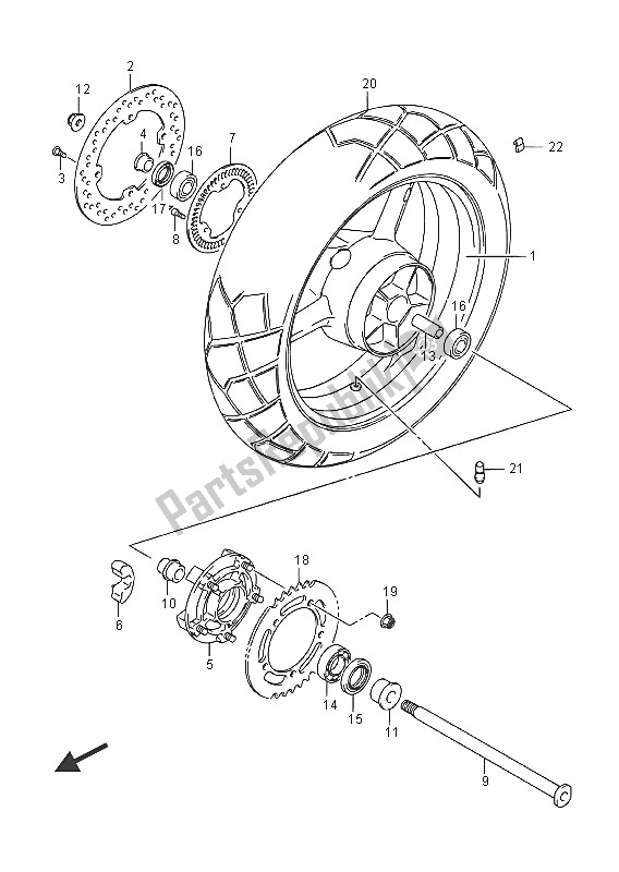 All parts for the Rear Wheel (dl650a) of the Suzuki DL 650 AXT V Strom 2016