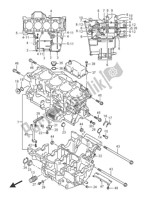 All parts for the Crankcase of the Suzuki GSX R 1000A 2016