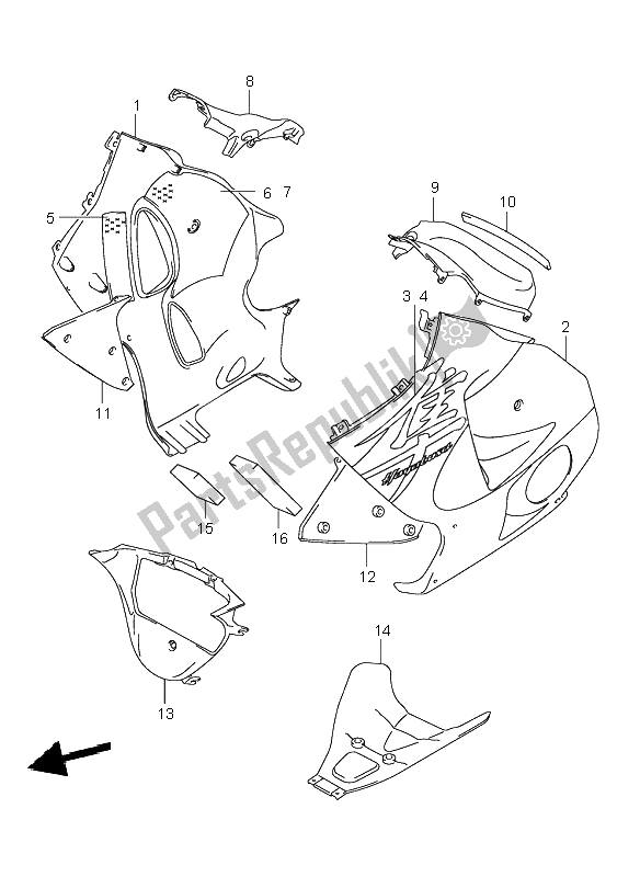 All parts for the Under Cowling of the Suzuki GSX 1300R Hayabusa 1999