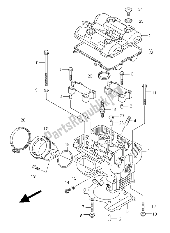 All parts for the Rear Cylinder Head of the Suzuki DL 1000 V Strom 2006