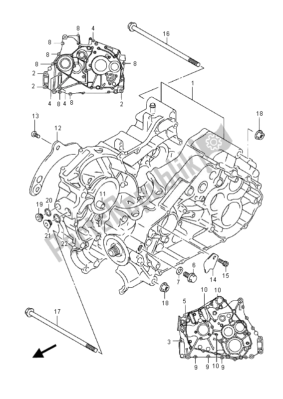 All parts for the Crankcase of the Suzuki LT A 400 FZ Kingquad ASI 4X4 2014