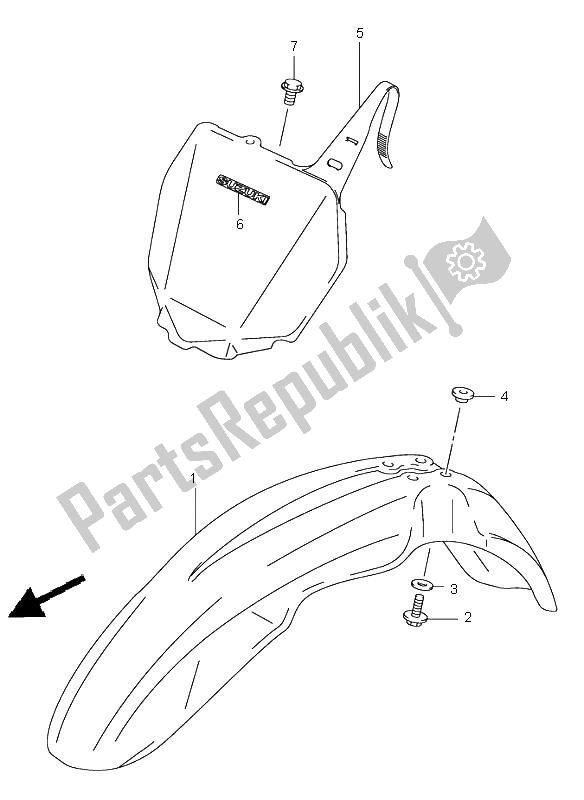 All parts for the Front Fender of the Suzuki RM 125 2003