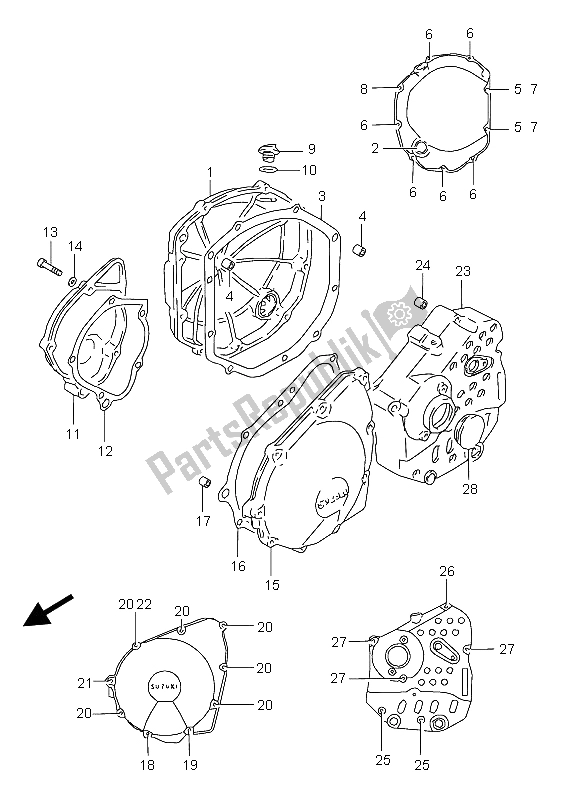 All parts for the Crankcase Cover of the Suzuki GSX 600F 2004