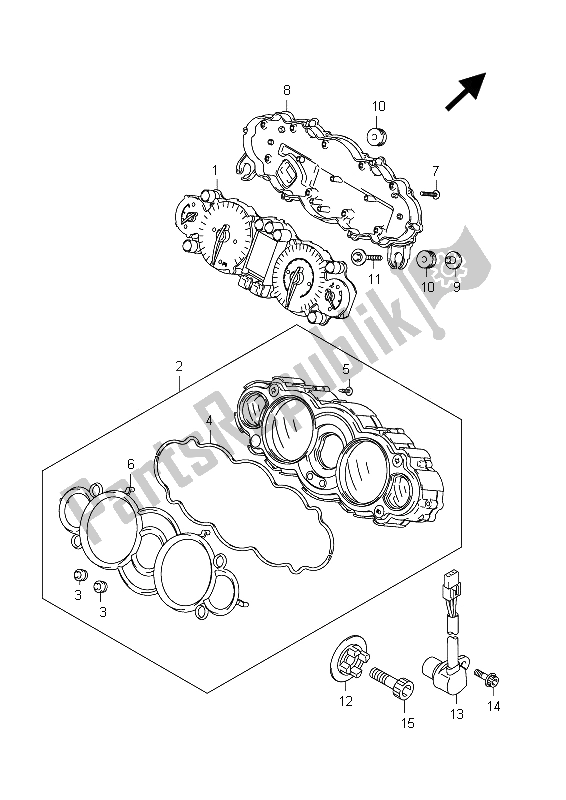 All parts for the Speedometer (gsx1300r E02) of the Suzuki GSX 1300R Hayabusa 2012