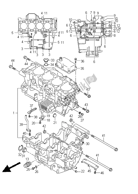 All parts for the Crankcase of the Suzuki GSX R 1000 2011