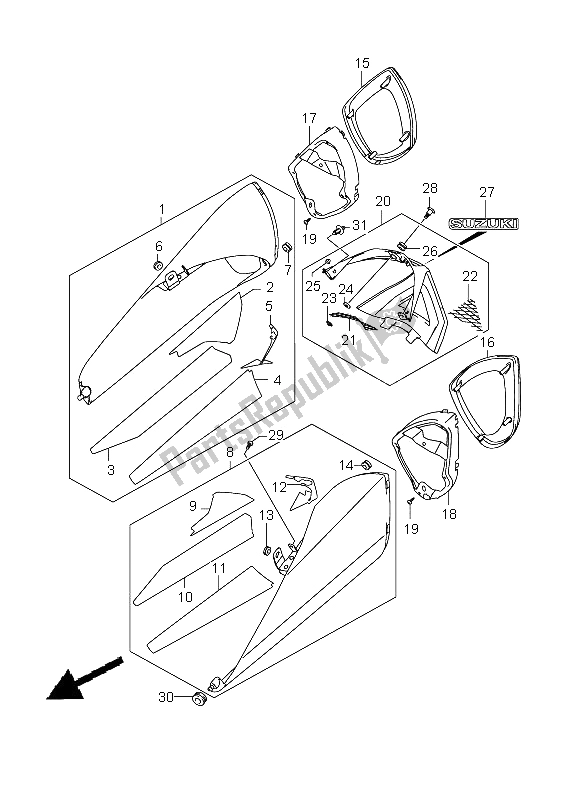 All parts for the Muffler Cover of the Suzuki GSX 1300 BKA B King 2009