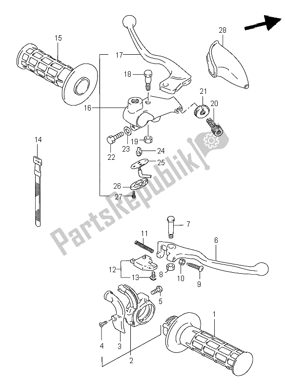 All parts for the Handle Lever of the Suzuki DR 125 SE 2001