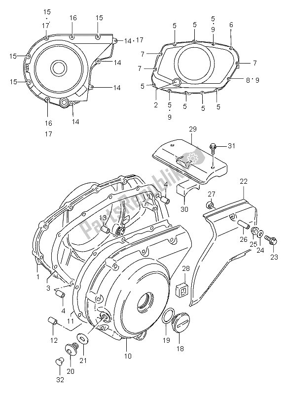 All parts for the Crankcase Cover of the Suzuki VS 800 Intruder 2004