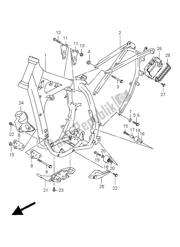 All parts for the Frame of the Suzuki DR Z 400E 2006