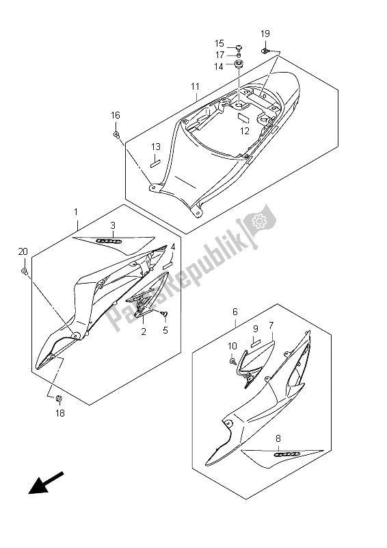 Toutes les pièces pour le Couvercle Du Cadre (gsx-r600ue E21: Glr) du Suzuki GSX R 600 2012