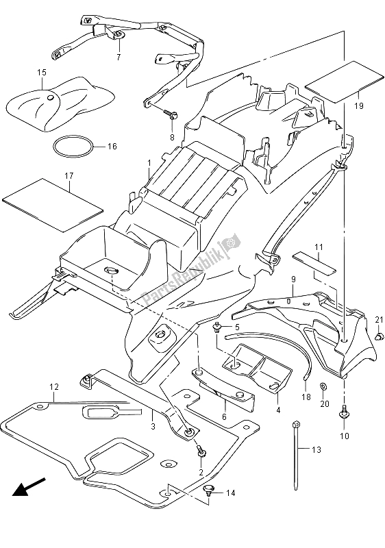 Toutes les pièces pour le Garde-boue Arrière (gsx1300ra E19) du Suzuki GSX 1300 RA Hayabusa 2015