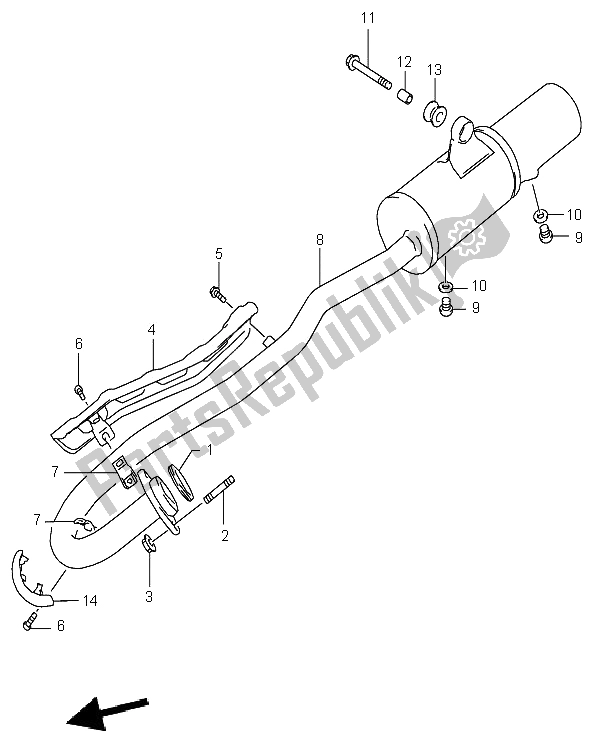 All parts for the Muffler of the Suzuki LT F 160 Quadrunner 2005