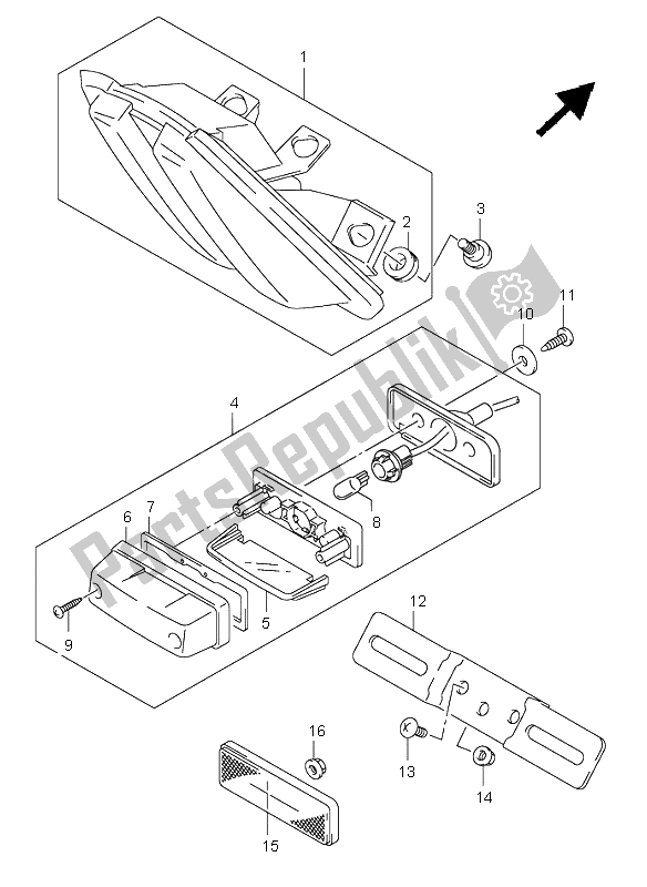 All parts for the Tail Lamp (sv1000s-s1-s2) of the Suzuki SV 1000 NS 2003