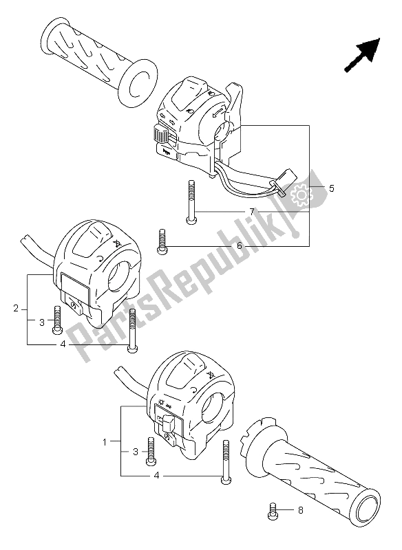 Alle onderdelen voor de Handvat Schakelaar van de Suzuki GSX R 600 2001