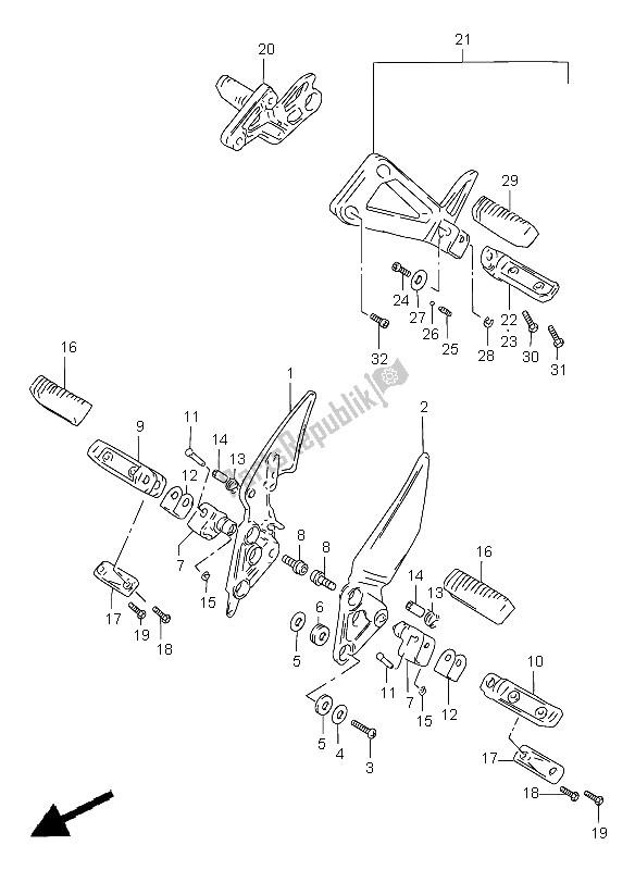 All parts for the Footrest of the Suzuki GSF 1200 Nssa Bandit 1998