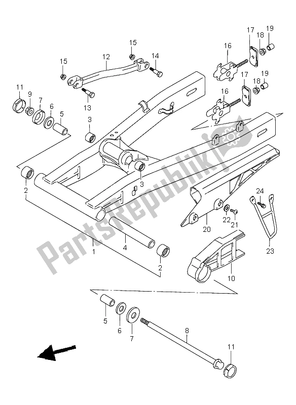 All parts for the Rear Swinging Arm of the Suzuki GSX 600F 2003