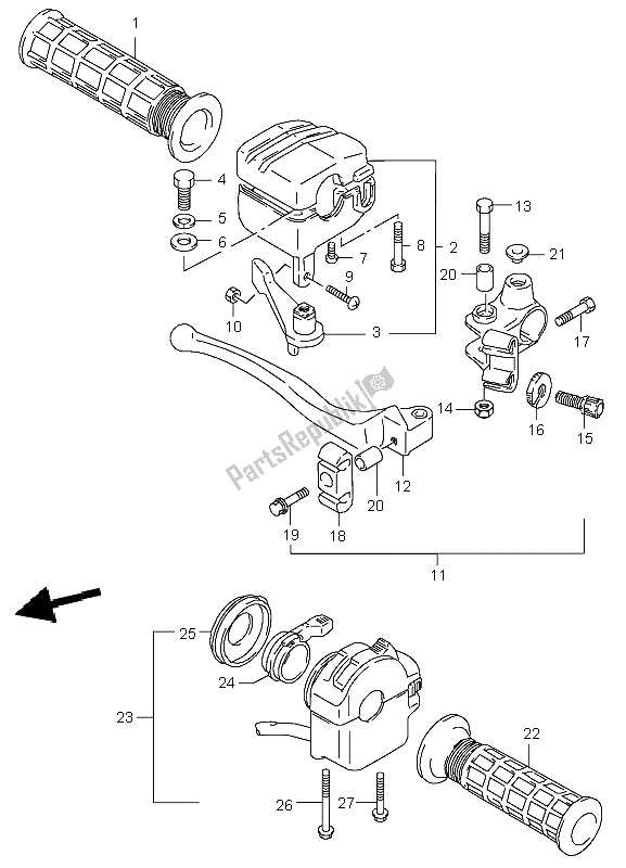 All parts for the Handle Lever of the Suzuki LT F 160 Quadrunner 2004