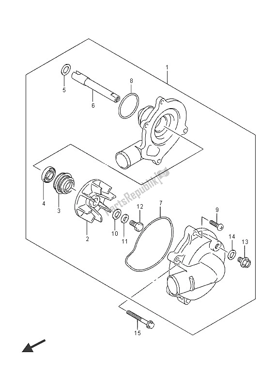 All parts for the Water Pump of the Suzuki GSX R 750 2016