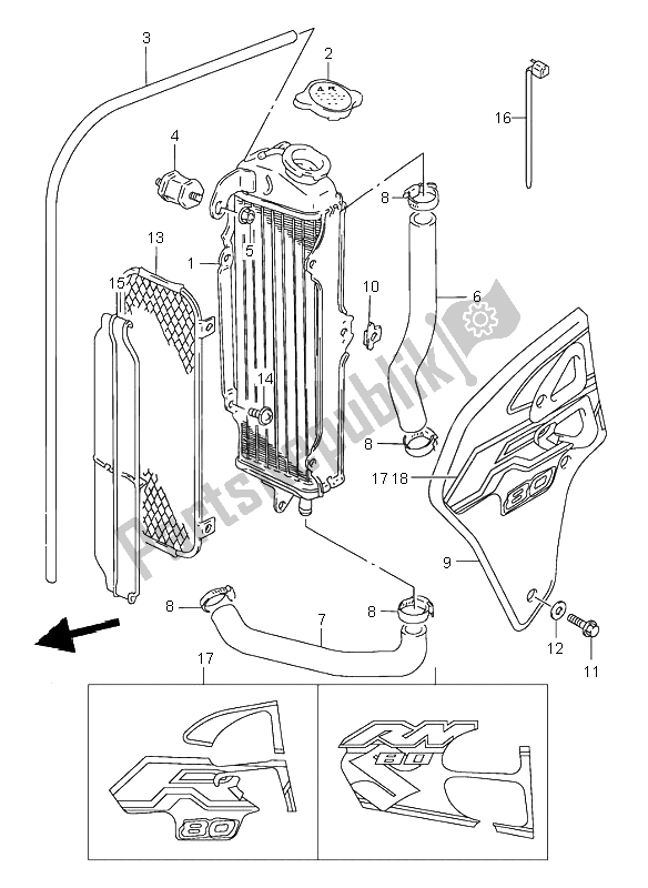 Alle onderdelen voor de Radiator van de Suzuki RM 80 2000