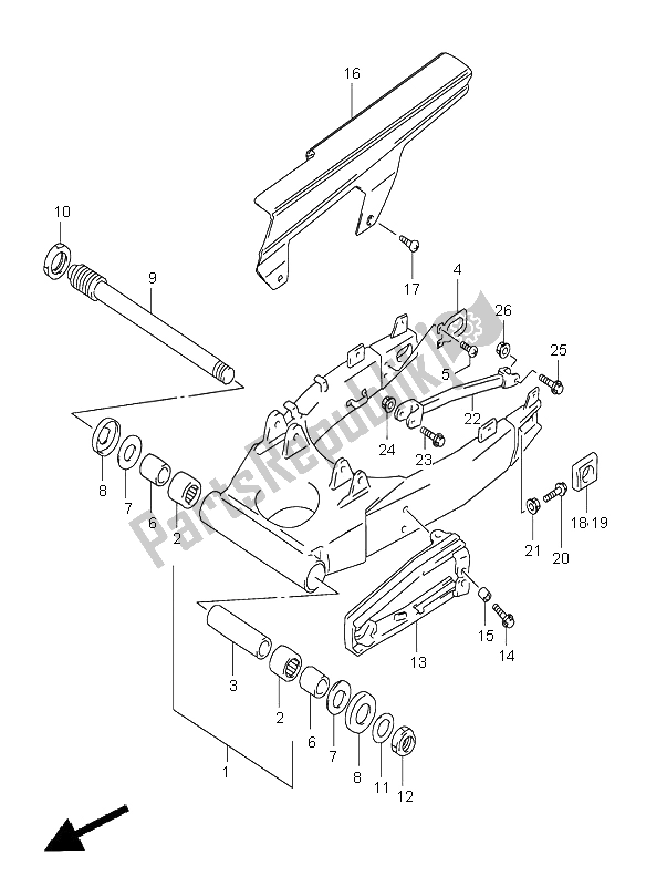 Toutes les pièces pour le Bras Oscillant Arrière (e2-e4-e25-e34-p37) du Suzuki TL 1000S 1999