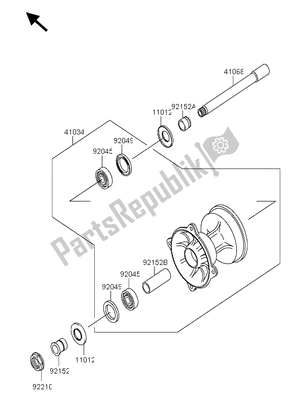 All parts for the Front Hub of the Suzuki RM Z 250 2004