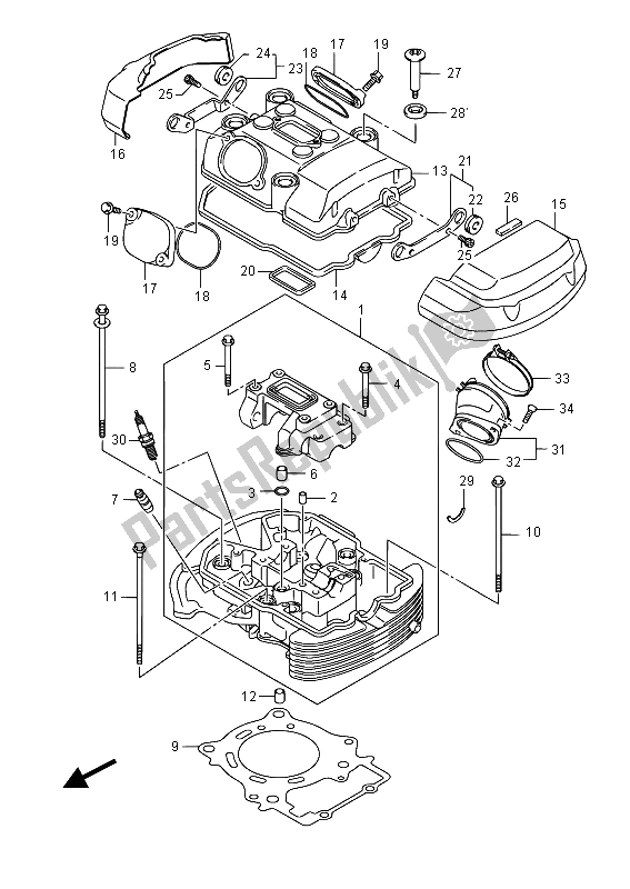 All parts for the Cylinder Head (front) of the Suzuki VL 1500 BT Intruder 2015