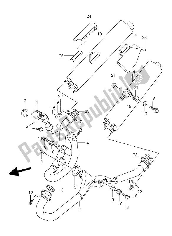 All parts for the Muffler of the Suzuki TL 1000R 1998