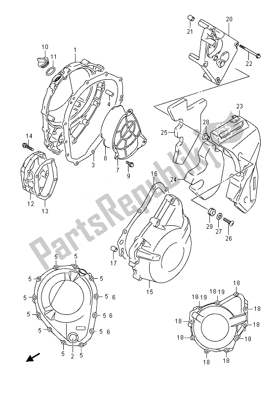 All parts for the Crankcase Cover of the Suzuki GSF 1250 SA Bandit 2014