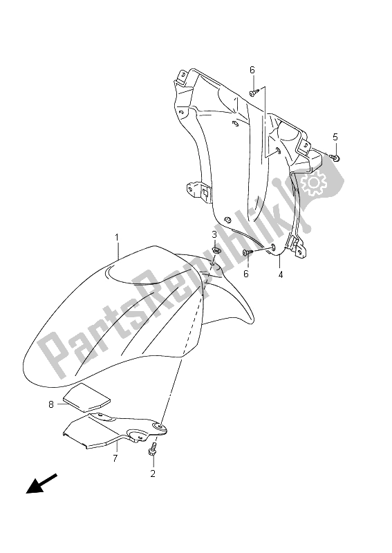 All parts for the Front Fender of the Suzuki UX 150 Sixteen 2008