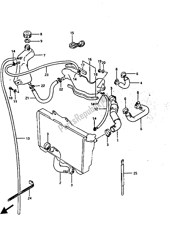 Alle onderdelen voor de Radiatorslang & Reservetank van de Suzuki GV 1400 GD 1988