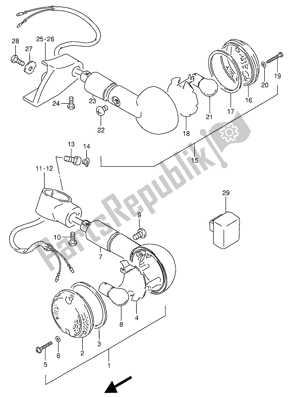 All parts for the Turn Signal Lamp of the Suzuki VS 800 GL Intruder 1993