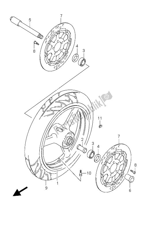 All parts for the Front Wheel of the Suzuki GSX 1300R Hayabusa 2004