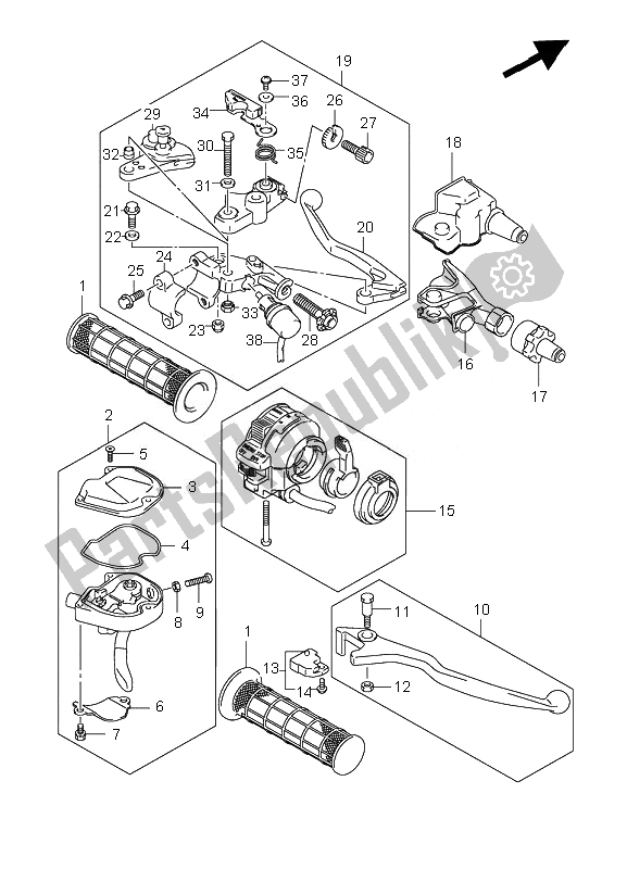 All parts for the Handle Lever of the Suzuki LT R 450Z Quadracer 2010