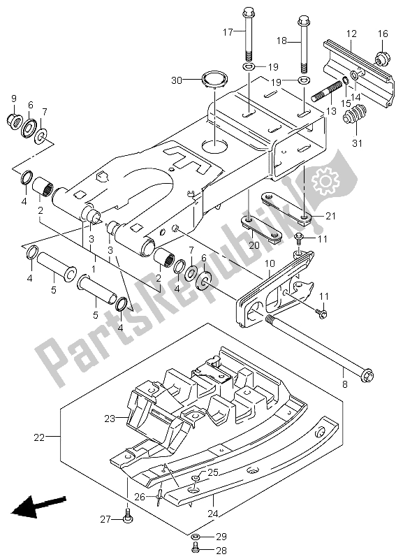 All parts for the Rear Swinging Arm of the Suzuki LT Z 400 Quadsport 2004