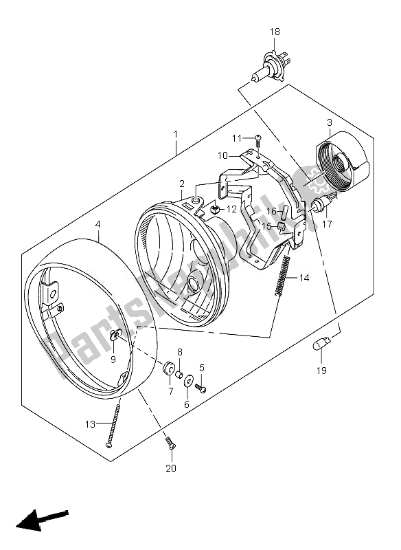 All parts for the Headlamp (e2-e19-p37) of the Suzuki VL 1500 Intruder LC 2007