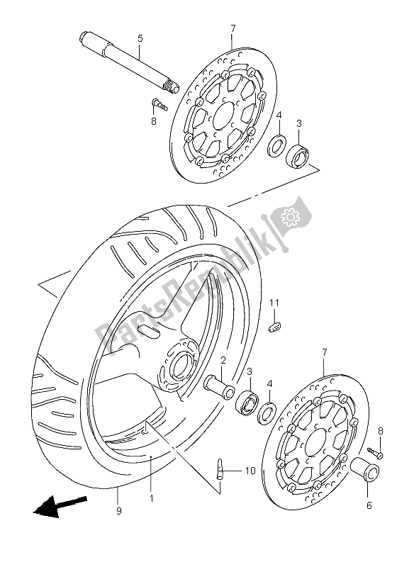 All parts for the Front Wheel of the Suzuki TL 1000R 1999