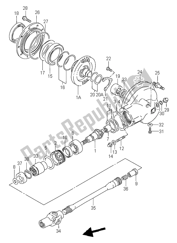 All parts for the Propeller Shaft & Final Drive Gear of the Suzuki VS 600 Intruder 1995