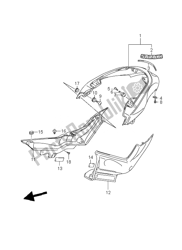 Toutes les pièces pour le Garde-boue Arrière (vzr1800-u2) du Suzuki VZR 1800 RZ M Intruder 2007