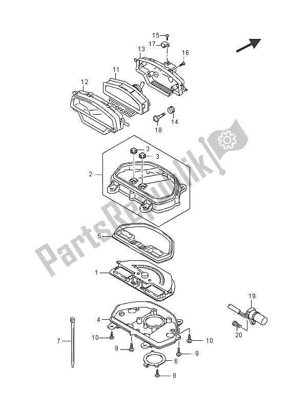 All parts for the Speedometer (vzr1800bzuf E19) of the Suzuki VZR 1800 BZ M Intruder 2016