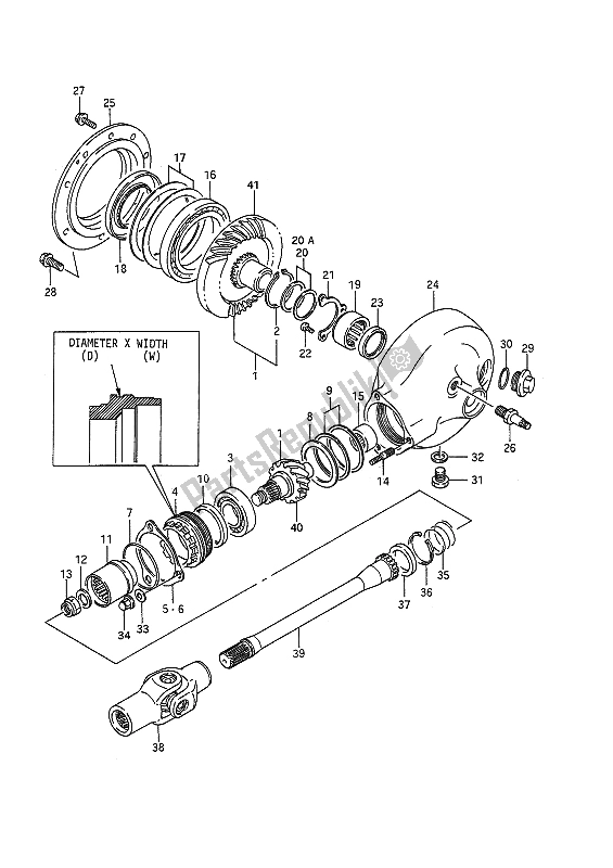 All parts for the Propeller Shaft & Final Drive Gear of the Suzuki VS 1400 Glpf Intruder 1990