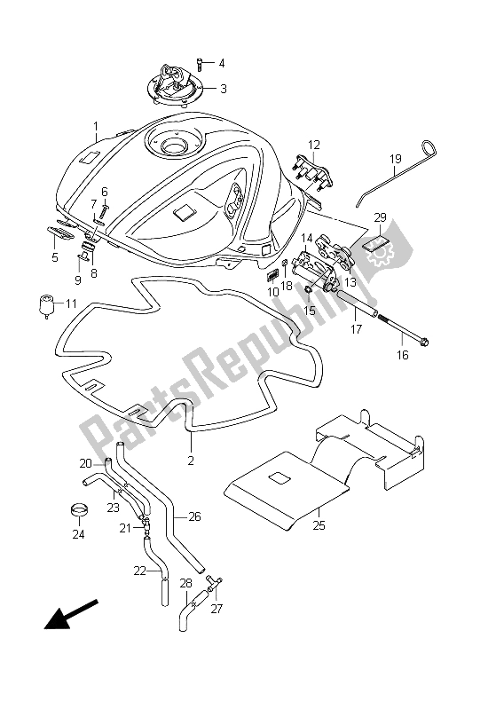 Toutes les pièces pour le Réservoir De Carburant (sfv650u E24) du Suzuki SFV 650A Gladius 2011