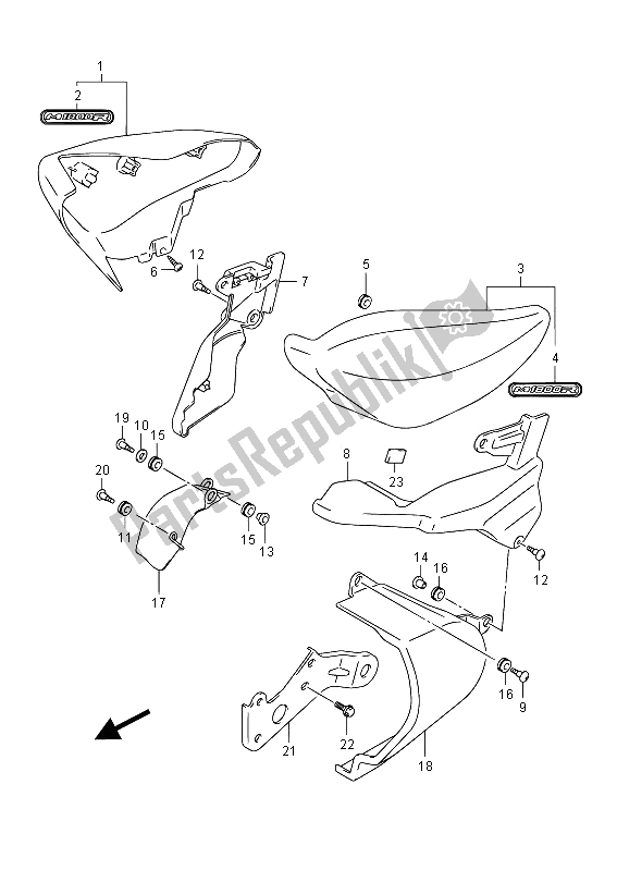 Alle onderdelen voor de Zijkap (vzr1800uf E19) van de Suzuki VZR 1800 NZR M Intruder 2012