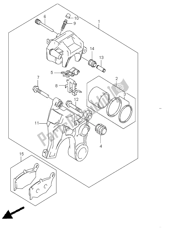 All parts for the Rear Caliper of the Suzuki GSX 1300R Hayabusa 2010