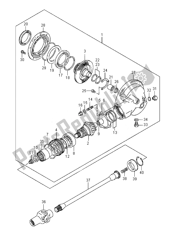 All parts for the Propeller Shaft & Final Drive Gear of the Suzuki VL 800 CT Intruder 2014