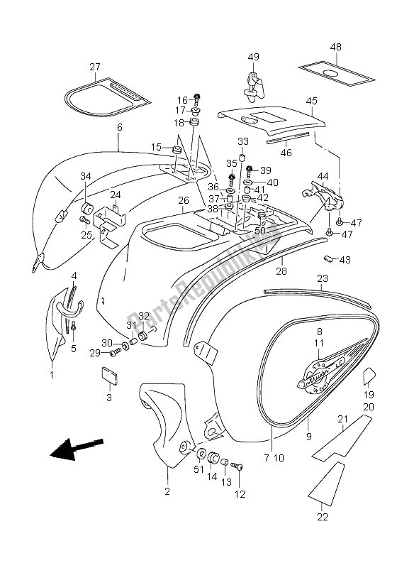 All parts for the Side Cover of the Suzuki VL 1500 Intruder LC 2003