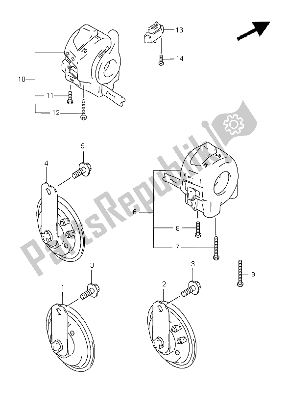 All parts for the Horn & Handle Switch of the Suzuki GSF 1200 Nssa Bandit 2000