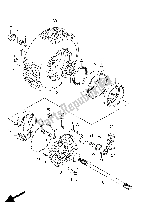 All parts for the Right Rear Wheel (lt-a400f P24) of the Suzuki LT A 400Z Kingquad ASI 4X4 2012